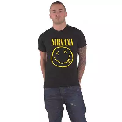 Buy Nirvana T Shirt Yellow Smile Band Logo New Official Mens Black • 16.95£