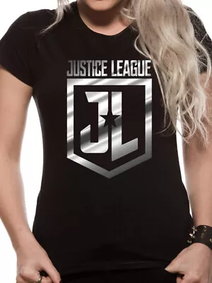 Buy Justice League Movie Foil Logo Official Ladies Black T-Shirt DC Comics Womens Gi • 7.95£