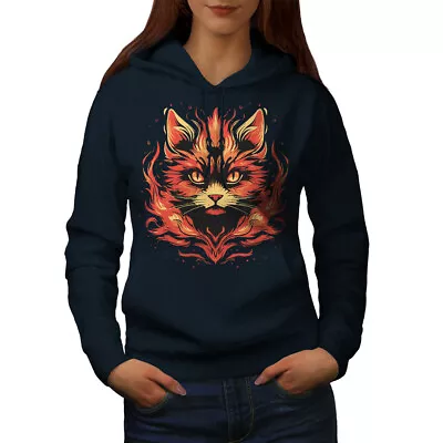 Buy Wellcoda Fiery Cat Face Burning In Flames Womens Hoodie • 31.99£