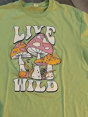 Buy Live Wild 60’s Pink Mushroom T Shirt Size Large Unisex Adult Men Women • 9.98£