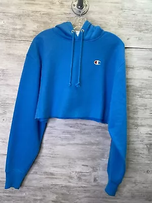 Buy Champion Cropped Hoodie Small Womens Blue Reverse Weave Sweatshirt • 28£