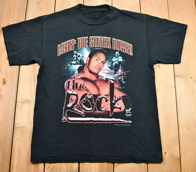 Buy Reprint Vtg WWF/WWE The Rock Layin The Smack Down T-Shirt Size S-5XL Black • 9.33£