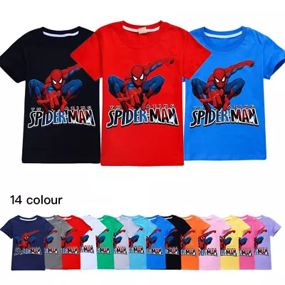 Buy New Kids Boys Spiderman Summer Short Sleeve T-shirt Casual Tops Tee 2-13 Year UK • 7.59£