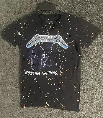 Buy Metallica T Shirt Women’s Small Black Grunge Paint Splatter With Holes V Neck • 9.34£