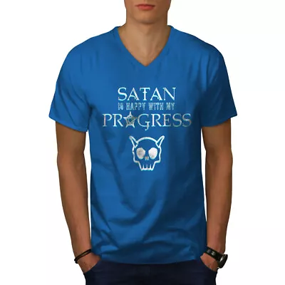 Buy Wellcoda Satan Is Happy My Progress Mens V-Neck T-shirt • 17.99£