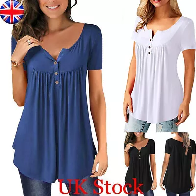 Buy Women's Summer Tops V Neck T Shirt Ladies Beach Casual Short Sleeve Tunic Blouse • 7.98£
