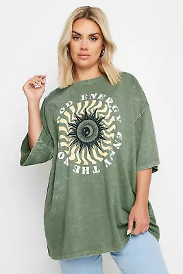 Buy Yours Curve Women's Plus Size 'Good Energy' Slogan Oversized T-Shirt • 20.99£