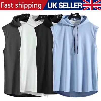 Buy Men Sleeveless Hoodie Vest T-Shirt Tank Top Fitness Sports Gym Muscle Hooded • 5.59£