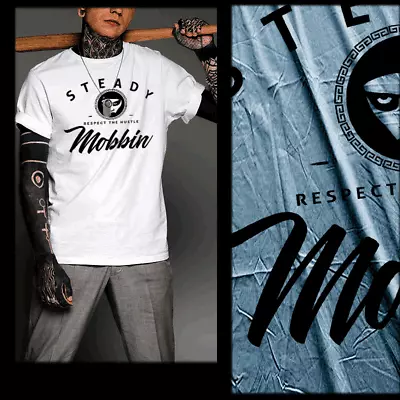 Buy Gangster T-shirt Steady Mobbin Urban Hip Hop Hustle Mafia Mob Thug White Tee  • 18.63£