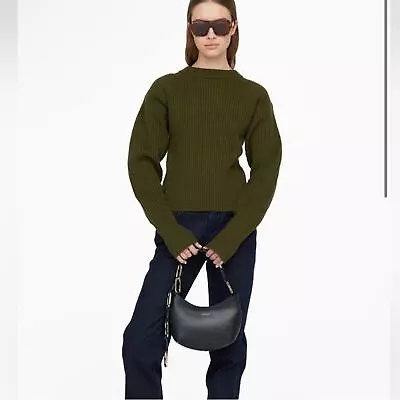 Buy Anine Bing Aurora Long Sleeve Crewneck Army Green Sweater Size Womens Small • 53.11£