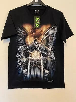 Buy Wild Unisex Gothic Reaper On Bike T Shirt Glow In Dark Size Medium Same Back • 12.99£
