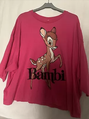 Buy Ladies TU Disney Bambi Pink Loose Boxy Fit T-Shirt Size 22 Bat Wing Style Cerise • 7£
