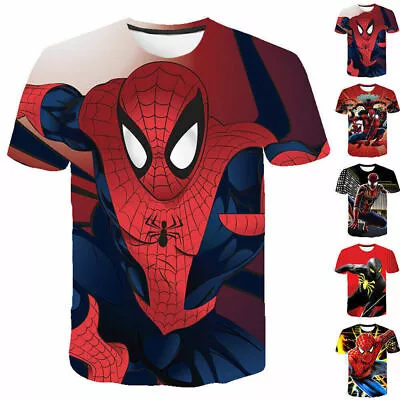 Buy Kids Boys Spiderman 3D Short Sleeve T-Shirt Summer Casual Basic Tee Blouse Tops • 8.38£