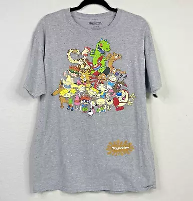Buy Nickelodeon Classic 90s Characters Unisex Size L Large Gray T-Shirt Graphic Tee • 12.07£