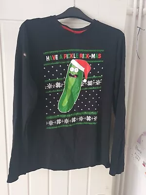 Buy Official Rick And Morty Black Pickle Rick-Mas T-Shirt Size M • 2.99£