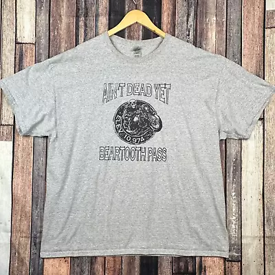 Buy Gildan Ultra Cotton Shirt XL Gray Graphic Tee Beartooth Pass MT Ain't Dead Yet • 9.82£