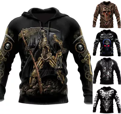 Buy Skull Gothic Horror Hoodie Sweatshirt Mens Graphic Print Top Sizes Xs-6xl • 33.60£