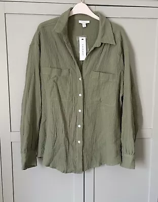 Buy Topshop Asos Cotton Cheesecloth Shirt  Khaki Green Size 14 Bnwt Current • 23.99£