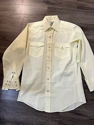 Buy VTG Mesquite Shirt Mens 15-32 Yellow Pearl Snap Button Up Western Made In USA TX • 7.45£