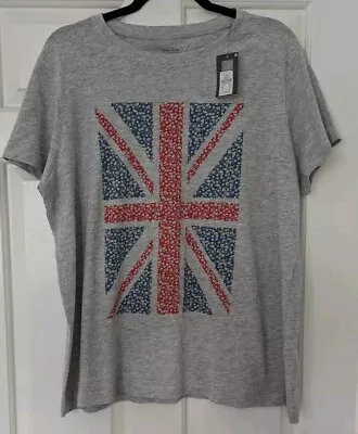 Buy 🇬🇧nwt - Lovely Unisex Grey With Union Jack T-shirt Size Xl - 18, 20 - 46 Chest • 5£