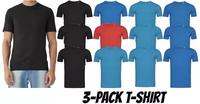Buy 3 Pack Mens T Shirts 100% Cotton Plain Top Short Sleeve High Quality Tee New UK • 10.95£
