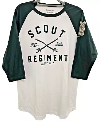 Buy ATTACK ON TITAN Scout Regiment Mens Raglan Quarter Sleeve T-Shirt AoT Anime Sz L • 14.25£