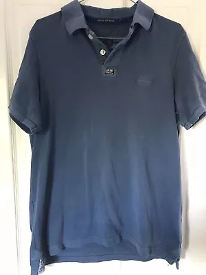 Buy Superdry Vintage Destroyed Short Sleeve Pique Polo Shirt T-Shirt Blue Denim XL • 8.99£