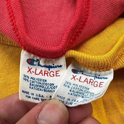 Buy Champion USA 1980s Red And Yellow Tank Top Vintage T Shirt 80s USA Blank Lot 2 • 93.36£