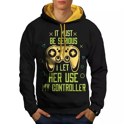 Buy Wellcoda It Must Be Serious Let Her Use Controller Mens Contrast Hoodie • 32.99£