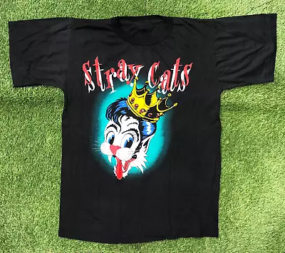 Buy Vintage STRAY CATS Band Blast Off Tour Cotton Black Full Size Unisex Shirt MM144 • 21.46£
