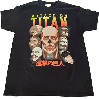 Buy Attack On Titan Season 2 Men's Size LARGE Black Graphic T-Shirt Short Sleeve NEW • 8.21£
