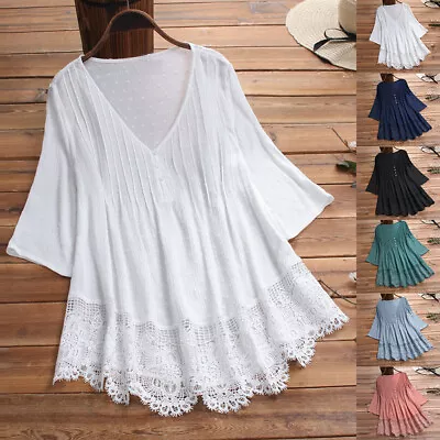 Buy Plus Size 20-28 Womens Lace V Neck Tunic Tops Ladies Baggy Casual T Shirt Blouse • 11.89£