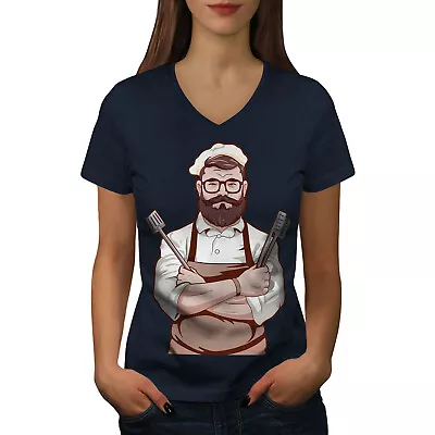 Buy Wellcoda Confident Chef With Beard And Culinary Tools Womens V-Neck T-shirt • 17.99£