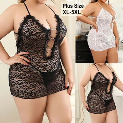 Buy Plus Size 20-28 Womens Sexy Lace Lingerie Set See Through  Pyjamas Nightdress UK • 3.19£