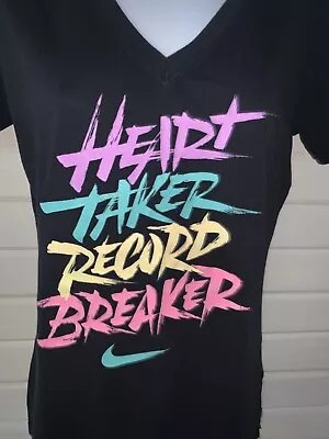 Buy Nike Women's Sz SMALL Heart Taker Record Breaker Dri-Fit T-Shirt Black Slim EUC • 10.29£
