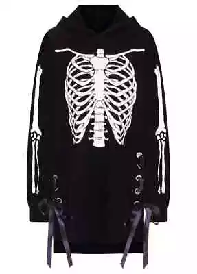 Buy Hell Bunny Skeleton Hoodie Corset Lacing Dress  S 10 Punk Rock Alt Goth • 45£