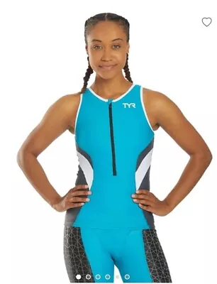 Buy TYR Triathlon Singlet With Bra Sleeveless Shirt Women’s Size L Black/Teal NWT • 34.54£