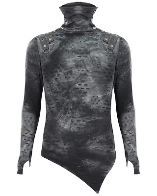 Buy Devil Fashion Mens Gothic Apocalyptic Punk Shredded Broken Knit Top Grey Black • 52.99£