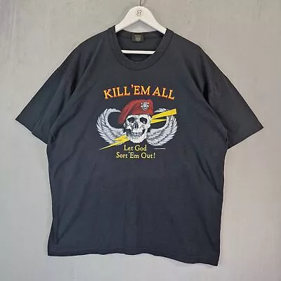 Buy Vintage 1986 Kill Em All Let God Sort Em Out Marine T-Shirt Mens 2XL Black • 64.99£