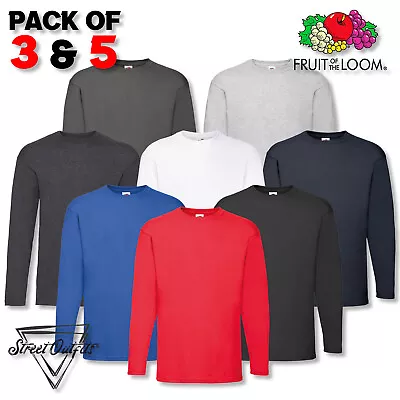 Buy Long Sleeve Mens T-Shirt Fruit Of The Loom Crew Round Neck Plain Top Pack Lot • 5.99£