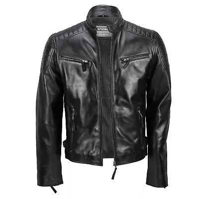 Buy Mens Real Soft Leather Slim Fit Black Retro Zip Urban Smart Casual Biker Jacket • 109.99£