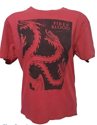Buy Authentic HBO Game Of Thrones Fire And Blood Red TShirt Mens Size Large • 9.29£