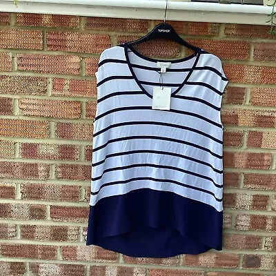 Buy Ladies White With Blue Striped Sleeveless Top Size S 8-10-12 NWT • 4£