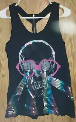 Buy Iron Fist Skull Print Zipper Back Flowy Tank Top Womens Large Punk Goth • 4.66£