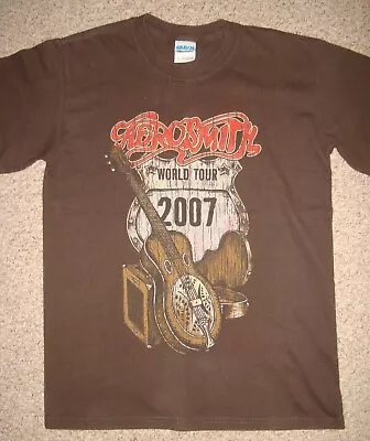 Buy AEROSMITH 2007 World Tour T Shirt GILDAN Size SMALL Brown • 19.99£
