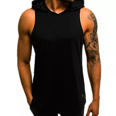 Buy Mens Gym Pullover Vest Sleeveless Casual Hoodie Hooded Tank Tops Muscle T-Shirt • 11.47£