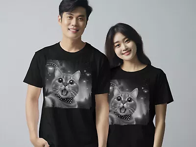 Buy Funny Cat UFO Selfie T-Shirt Alien Cat Graphic Tee Funny Cat Shirt Men & Women • 7.19£