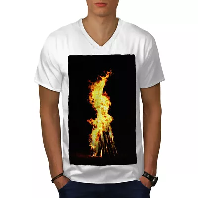 Buy Wellcoda Bonfire Fire Night Burning Mens V-Neck T-shirt • 17.99£