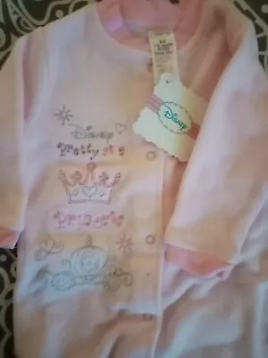 Buy Disney Pretty As A Princess Soft Pink Fleece Baby Grow Size 3 - 6months Pyjamas  • 4.50£