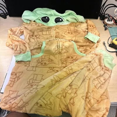 Buy Star Wars Mandalorian Grogs Baby Yoda Hooded 1 Piece Zip Youth L 12-14 Pajamas • 13.22£